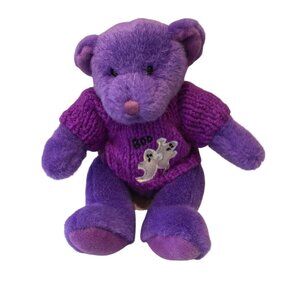 Russ Berrie & CO SPOOKLY Purple Plush Bear with Boo Ghost Sweater